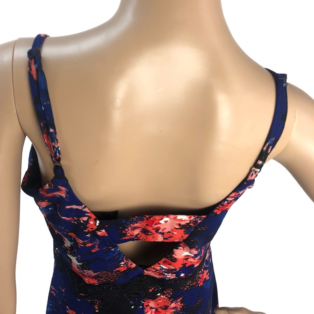 Material Girl Abstract Floral Printed A-Line Mini Dress Cami Lace Cut Out Dress - Picture 6 of 8